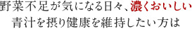 野菜不足が気になる日々、濃くおいしい青汁を摂り健康を維持したい方は