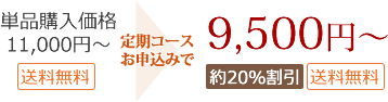 単品購入価格 11,000円定期コースで価格 9,500円 約14％ＯＦＦ