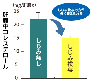 しじみエキス摂取群と非摂取群の肝臓中コレステロール値の比較